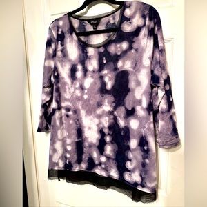 Simply Vera Vera Wang XL Blouse Top Women's Purple White 3/4 Sleeve Slit